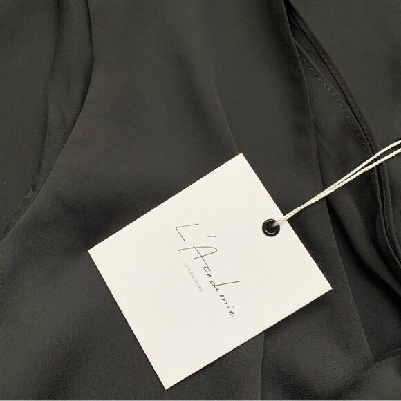 L'Academie Revolve 70's Blouse Neck Tie Black Long Sleeve Satin Size XS - Picture 11 of 14